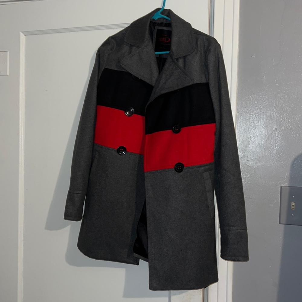 Black, Grey, & Red Peacoat